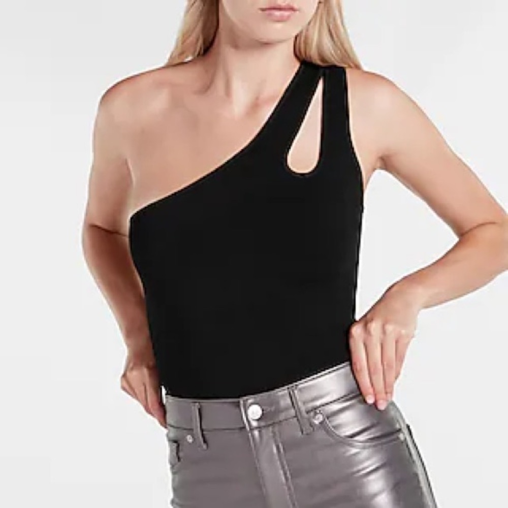 NWT Express Body Contour Black One-Shoulder Cut Out Fitted Top Summer Date Night - Picture 9 of 9